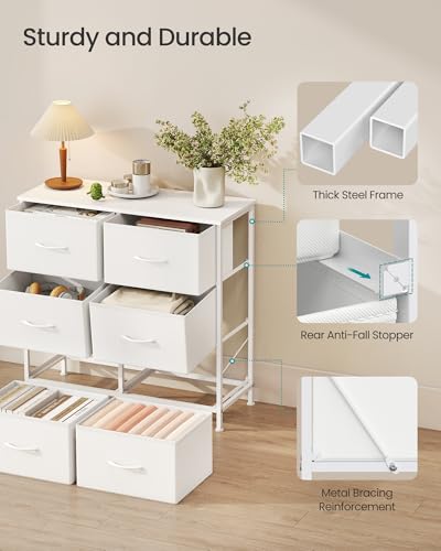 Image of SONGMICS BELLAH Collection - Dresser for Bedroom, Chest of Drawers, Storage Organizer Unit, Closet, Entryway, Steel, 6 Drawers, Modern, Cloud White and Snow White ULGS123W01S