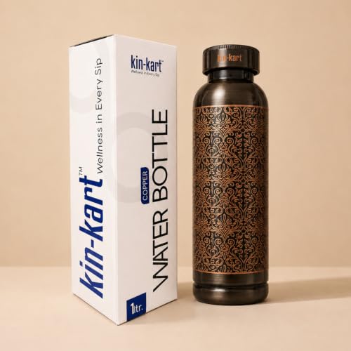 Image of Kin-Kart 100% Pure Copper Water Bottle 1 Liter | Leak Proof Ayurvedic Health Bottle | Eco-Friendly Drinking Bottle Boosts Immunity & Digestion Antique Design (ANTIQUE DOME NECK, COPPER)