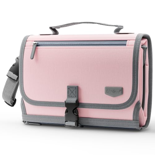Alatino Portable Diaper Changing Pad, Waterproof, Large 24x21,Light Pink | Modern Chic Design, Cushioned Comfort, Lightweight, Easy Clean & Travel Ready for Car & On-The-Go Changes
