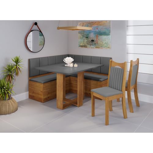 Conjunto Canto com Mesa Retangular America com 2 Cadeiras Dalas Mel/Cinza Brilho/Grafite