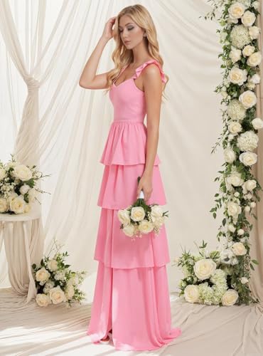 Tiered Ruffle Bridesmaid Dresses for Women 2025 Long Chiffon Formal Evening Dress with Slit4