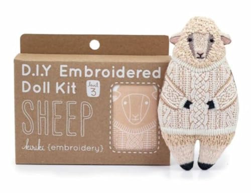 Kiriki Press DIY Embroidery Doll Kit - Beginner to Advanced Skill Levels | Animal Embroidery - Screen Printed Sheep Pattern