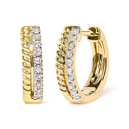 10K Yellow Gold 1/10 Cttw Diamond and Rope Twist Huggy Hoop Earrings (H-I Color, I1-I2 Clarity)