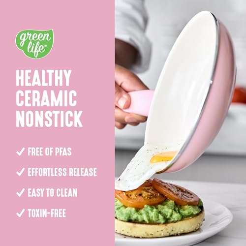 Image of GreenLife Soft Grip 8 Piece Cookware Set, Non-Toxic PFAS-Free Ceramic Nonstick, Frying, Sauce, Saute, Utensils, Glass Lids, Stay-Cool Handles, Wobble Free, Dishwasher & Oven Safe, Soft Pink