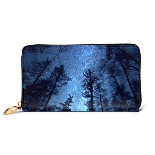 Preisvergleich Produktbild JHGFG Mode Handtasche Reißverschluss Brieftasche Schöne Nachthimmel Milchstraße Bäume Telefon Kupplung Geldbörse Abendkupplung Blockieren Leder Brieftasche Multi Card Organizer