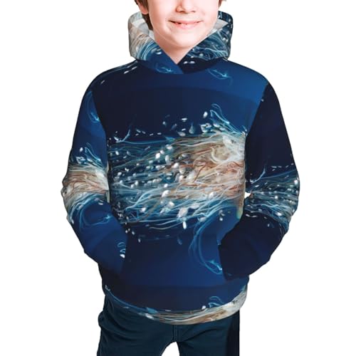 White Jellyfish Dansing in the Ocean Kid Hoodies Boys Sweatshirts Girls Pullover with Pocket3