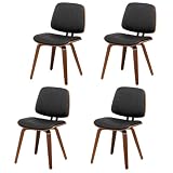 LUNLING Mid Century Modern Dining Chairs Set of 4 Retro Black Faux Leather Chairs with Walnut Bentwo