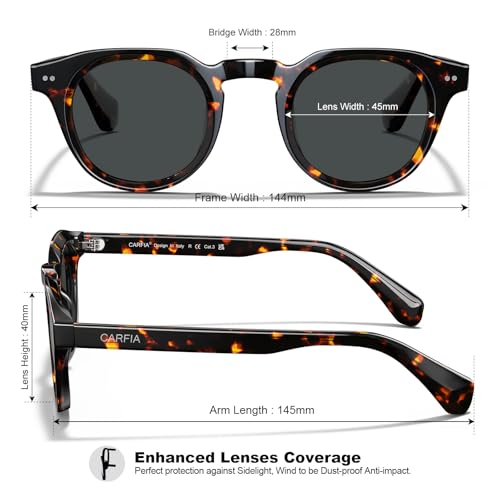 Image of CARFIA Retro Sunglasses for Men Polarized UV400 Protection, Cool Round Acetate Fashion Shades