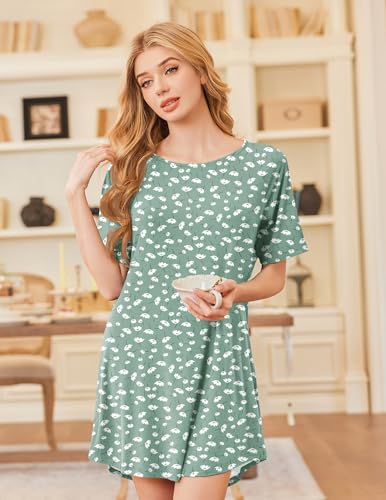Image of Ekouaer Nightgowns for Women Bamboo Viscose Night Gown Short Sleeve Sleep Shirt Cooling Nightshirt Soft Sleepwear S-XXXL