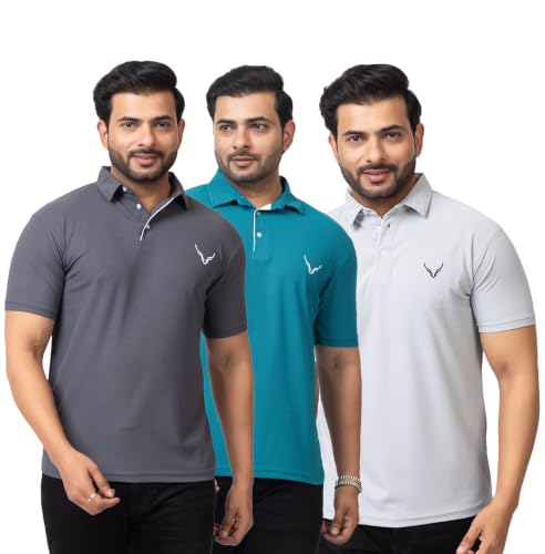 Image of HANABY Men's Summer Polo Solid Half Sleeves Polycotton T-Shirt | Collar Breathable and Comfortable T-Shirt (Pack of 3)