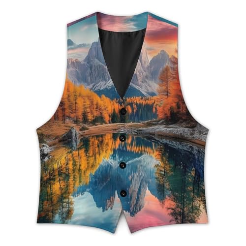 Dolomites in Italy Autumn Scene Men's Formal Suit Vest for Business Formal Or Casual Dress Waistcoat Wedding3