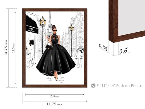 Image of Poster Master Lady in Black Print - Fashion Poster - Paris Designer Art - Modern Wall Design - Chic Gift for Women & Fashionista - Glam Decor for Bedroom or Girl's Room - 11x14 Brown Framed