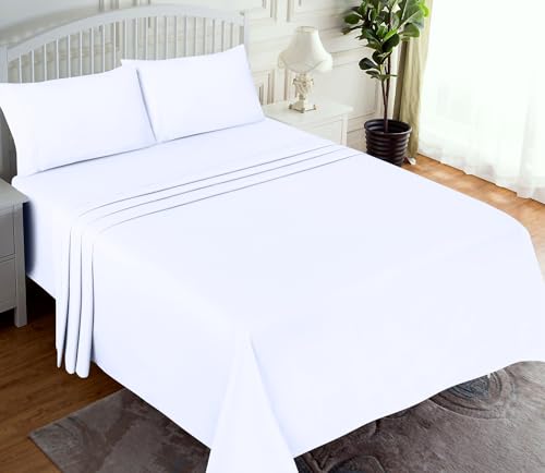 RUVANTI 100% Cotton Twin Sheets Set, 3 Pieces, Soft & Breathable Percale Weave Bedding, Deep Pocket 16", Hotel Standard, Crisp Cool Feel, Durable, Perfect Dyed Bed Sheet, Bright White