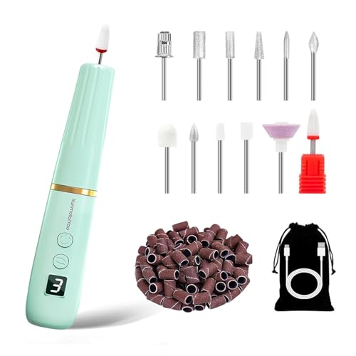 XunmotorYao Torno para Uñas Profesional 12 in 120000 RPM Lima Eléctrica Uñas Seguro LCD Kit de Manicura y Pedicura Eléctrico Profesional Nail Drill Recargable USB para Uñas de Gel,Verde