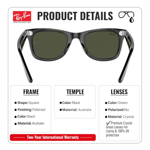 Image of Ray-Ban RB2140F ORIGINAL WAYFARER CLASSIC BIO-BASED LOW BRIDGE FIT Square Shape Sunglasses with Official RayBan Eyewear Kit
