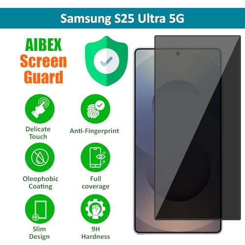 Image of AIBEX Privacy Tempered Glass for Samsung Galaxy S25 Ultra 5G| 9H Hardness | Anti-Spy Screen Guard | Anti-Fingerprint | Edge-to-Edge Privacy Protection | Bubble-Free Installation