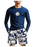 SOLY HUX Mens Swimsuit Long Sleeve Rash Guard Swim Shirt and Shorts 2 Piece Bathing Suit Swimwear Set Blue Multi X-Large