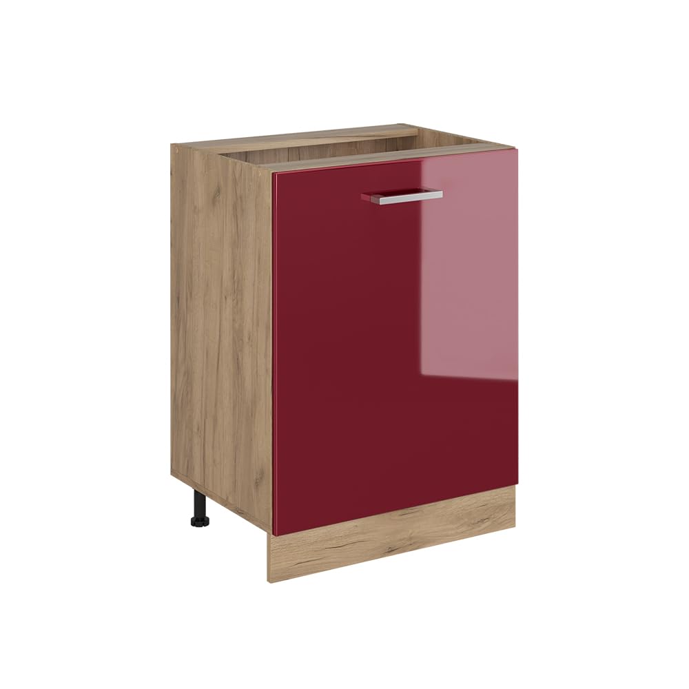 Vicco Kitchen base cabinet "Raul", Red high gloss/Golden oak 60 cm