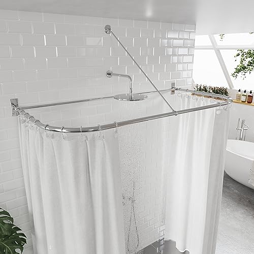 Naiture Stainless Steel 54'' x 30'' D Shape Shower Curtain Rod, Chrome by Naiture.com Live in Nature - Used condition - Image 2