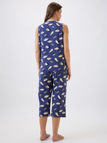 Image of AV2 Women's Cotton Printed Round Neck Sleeveless Night Suit Set | Capri Set | Casual Night Dress for Women