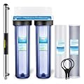 Geekpure 3 Stage Whole House Water Filter System with 20-Inch Clear Housing 4.5" x 20" 5 Micron 1 Inch NPT Brass Port