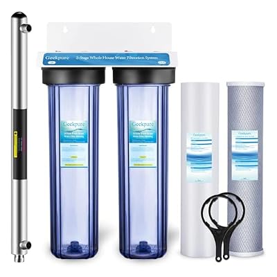 Geekpure 3 Stage Whole House Water Filter System with 20-Inch Clear Housing 4.5" x 20" 5 Micron 1 Inch NPT Brass Port