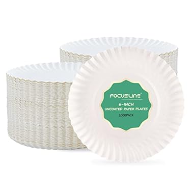AMAZON - FOCUSLINE 6 Inch Paper Plates 1000 Count, White Paper Plates Uncoated, Everyday Disposable Dessert Plates 6″ Small Paper Plates Bulk 1000 Count