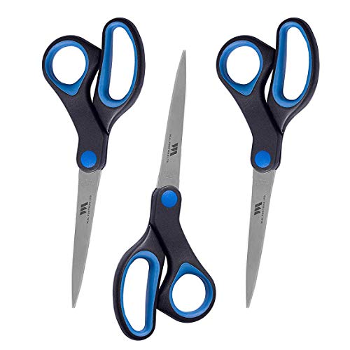 WA Portman Adult Scissors Set - Comfort Grip Bulk Scissors for Office and School - 3 Pack Scissors for Office Classroom Kitchen and Crafting Supplies - 8.5 Inch Right and Left Handed Scissor Set