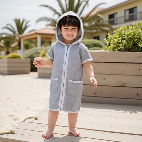Image of Girls Boys Terry Cloth Swim Cover Up Zip Up Hooded Bathing Suit Coverup Wraps Kids Pool Beach Robe Cover-Up Kimono