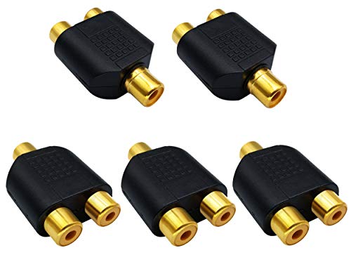 AAOTOAAOTOKK Adattatore per Splitter Y RCA, Placcato in oro da 1 RCA Femmina a 2 RCA Femmina Adattatori Splitter Audio Video Y per Connettore Audio Video AV TV Convert (5 Pezzi F/F)