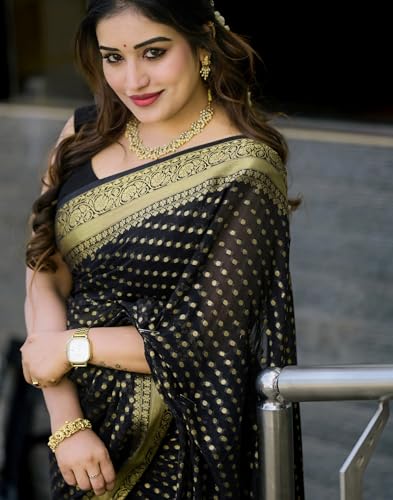 Image of SIRIL Women's Banarasi Kanjivaram Soft Silk Jacquard Saree with Unstitched Blouse Piece