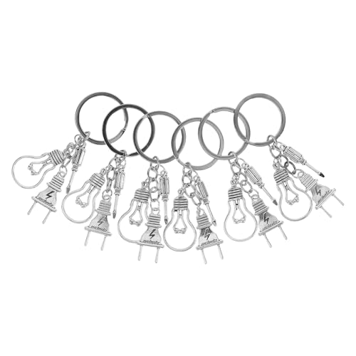 Mikikit Set de 6 Llaveros de Herramientas Eléctricas de Zinc para Electricistas con Colgantes en Forma de Destornillador Bombilla y Enchufe Llavero Metálico Resistente y Práctico para