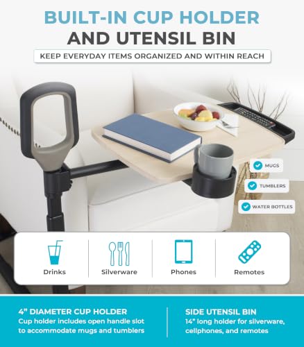 Image of Able Life Tray Table, 360 Swivel Table with Cup Holder, Adjustable Height, Extra Large TV Tray for Eating, Laptop Desk for Couches, Chairs, Recliners, Ergonomic Stand Assist Safety Handle for Elderly