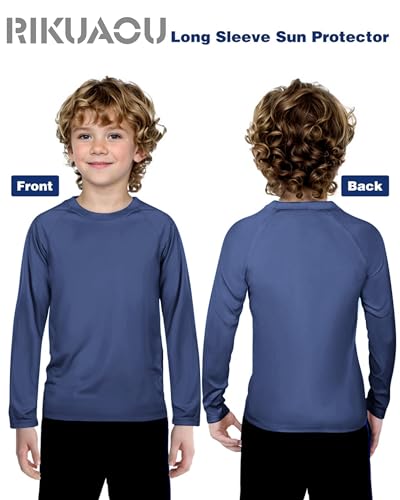 Image of Boys UPF 50+ Rash Guard Swim Shirt, Kids Youth Long Sleeve Sun Protection UV Rashguard Shirts for Water Surfing Beach