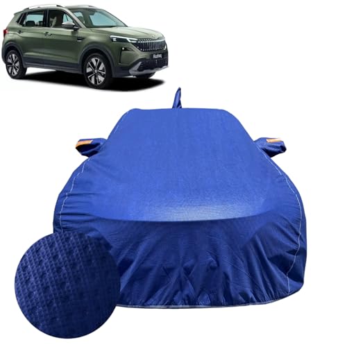 Image of Car Cover for Skoda Kushaq (2021-2026) | 100% Waterproof Cover with Antenna & Reflective Mirror Pockets | Dustproof, Scratchproof, Heatproof Kushaq Car Cover |Soft Cotton Lining| Blue