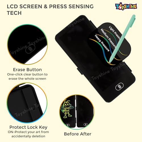 Image of Toyshine 2 in1 Digital LCD Writing Pad Children Doodle Board with Pencil Box for Kids 3-10 Years Old Boys /Girls Gifts Education Learning Toy, Black