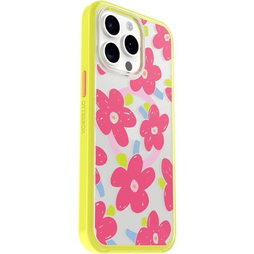 Image of OtterBox iPhone 15 Pro MAX (Only) Symmetry Series Clear Case - WHIMSY BLOOM (Yellow), snaps to MagSafe, ultra-sleek, raised edges protect camera & screen