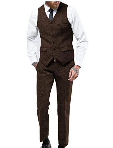 Men's Tweed Suit 2 Pieces Prom Tuxedos Wool Wedding Party Vest Pant Sets Herringbone2