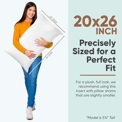 Pillowflex Synthetic Down Pillow Insert - 20x26 Down Alternative Pillow, Ultra Soft Standard Bed Sleeping Pillow, Large Rectangle Sham - 1 Decorative Pillow Form - Thumbnail 2