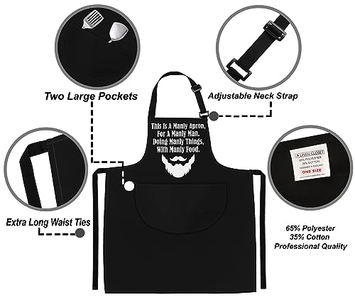 LINEN CLOSET® Adjustable Bbq Aprons for Men Funny Rude Chef Aprons Christmas Grilling Gifts for Dad Son Father Husband Grandad with 2 Pockets