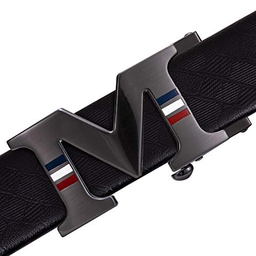 Image of Dubulle Designer Men's Belts, Ratchet Leather Sliding Buckle Dress Belt | 1 3 /8 inch(3.5cm) Genuine Leather Adjustable Strap, Automatic Ratcheting Buckles, Gift‑Boxed, Trim to Fit, for Business Casual