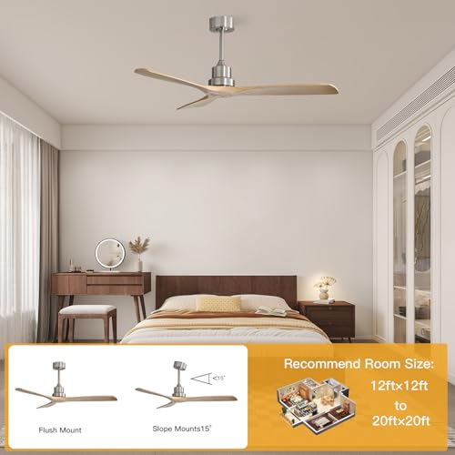 Image of Sofucor Smart Ceiling Fan no Lights, 52 inch Low Profile Ceiling Fans with Remote, Compatible with Alexa /Google /App, 3-Color Light 6-Speed DC Motor Reversible Timer for Bedroom Living Room Patio Outdoor