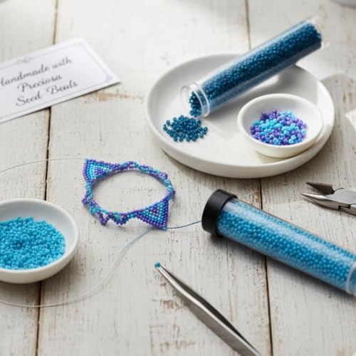 Image of Beadsnfashion Preciosa Seed Beads Tube Combo, 5 Shades of Turquoise Color Size 11 /0 (2 MM) for Beading, Jewellery Making, Embroidery, Bracelets, Necklace and Craft Projects
