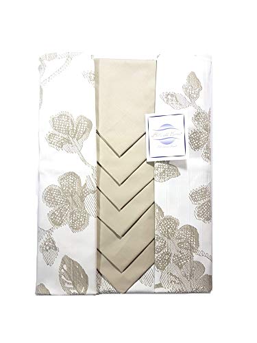 BOTTICELLI HOME - Servizio da Tavola X6 o X12 Tovaglia e Tovaglioli Articolo Fiore Ricamato (Tortora, X12 (150x240))