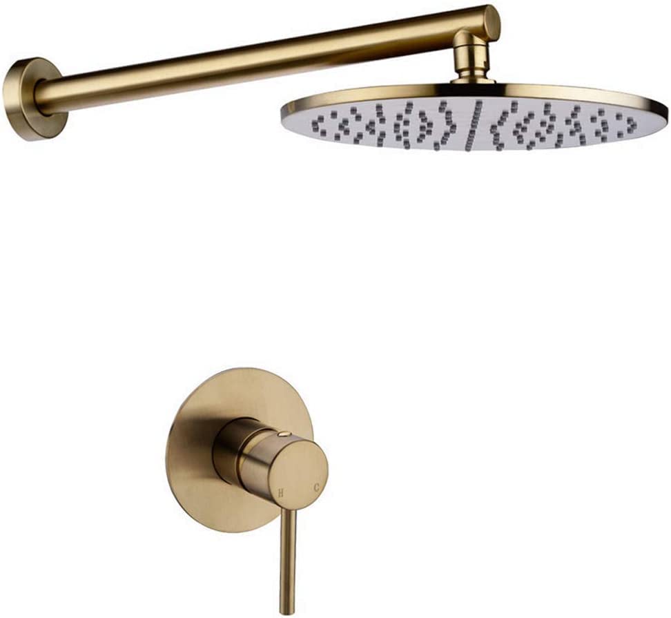 Pomme de douche ronde 8-12 pouces et vanne de dérivation en laiton brossé haut débit