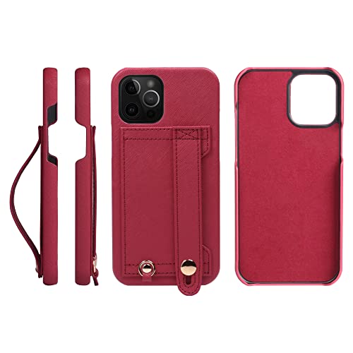 iPhone 14 Pro Max ケース Handy ハードケース PUレザー 耐衝撃 スタンド機能 ハンディベルト ハンドメイド ストラップホール ストラップリング カードポケット 赤 スカーレット レッド H6-14ProMax-Red