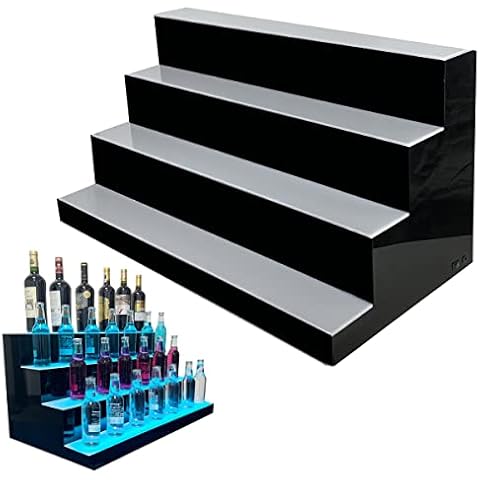 YILIKISS 31 Inch 4 Step LED Lighted Liquor Bottle Display Illuminated Bottle Shelf Home Commercial Bar Shelf Light Changing Shelves with Remote Control,Multiple Colors LED Bar Shelves for Liquor Cover