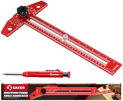 Saker Woodworking Scriber Marking Line, Adjustable Aluminum Alloy Sliding T-Square, Precision Line Drawing Aid With Angle Adjustment Scale