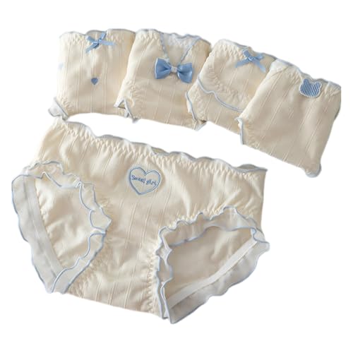 Cute Cotton Underwear for Teen Girls Age 8-16 Japanese Kawaii Panty Set Ruffle Trim Soft Crotch Mid-rise Briefs