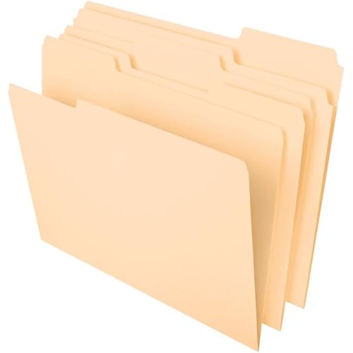 Pendaflex File Folders, Letter Size, 8-1/2" x 11", Classic Manila, 1/3-Cut Tabs in Left, Right, Center Positions, 100 Per Box (65213)
